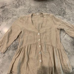ZARA Tan Linen Button Down Shirt
